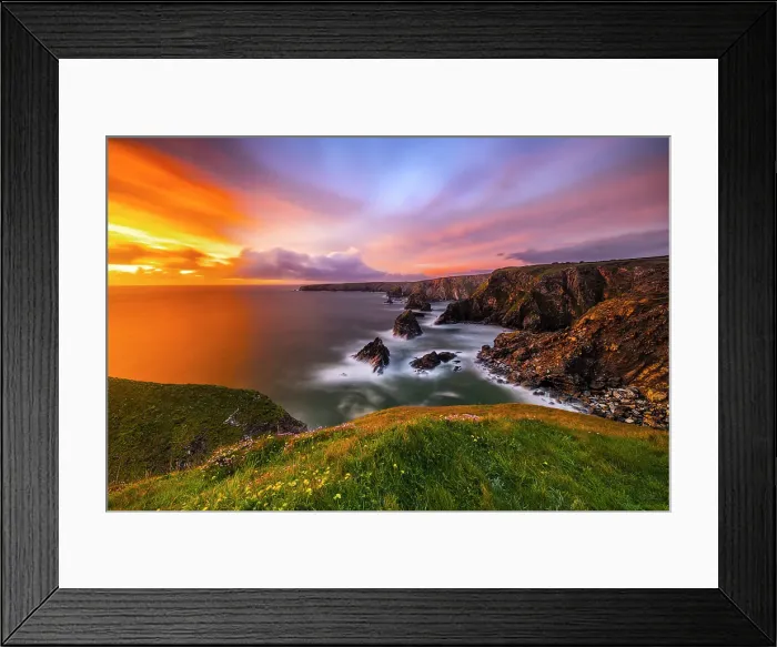 Framed Print : United Kingdom, England, Cornwall. Carnewas, The Cove at Bedruthan Steps at Sunset Framed Print : United Kingdom, England, Cornwall. Carnewas, The Cove at Bedruthan Steps at Sunset