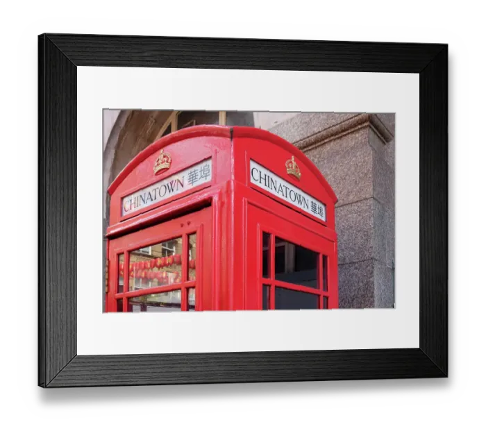 Framed Print : London, England, Great Britain. Chinatown vintage old phone booth. (Editorial Use Only)