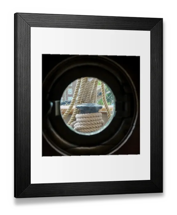 Framed Print : London, England, Great Britain. View from port hole on old sailing ship Framed Print : London, England, Great Britain. View from port hole on old sailing ship