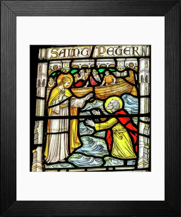Framed Print : Colorful Jesus Calling St. Peter Sea of Galilee stained glass, St. Petroc Church, Dartmouth, Devon, England. Church was originally founded in 1192. (Editorial Use Only) Framed Print : Colorful Jesus Calling St. Peter Sea of Galilee stained glass, St. Petroc Church, Dartmouth, Devon, England. Church was originally founded in 1192. (Editorial Use Only)