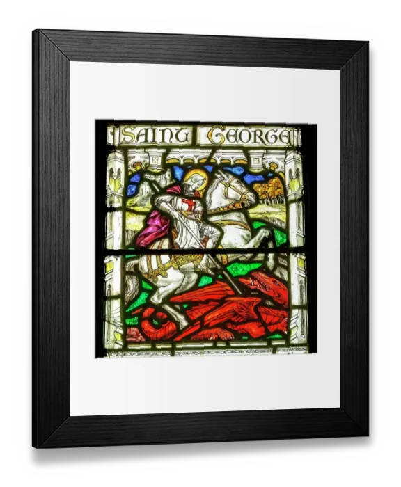 Framed Print : Colorful St. George and the Red Dragon stained glass, St. Petroc Church, Dartmouth, Devon, England. St. George allegedly killed dragon in 1000 AD. Church originally founded in 1192. (Editorial Use Only) Framed Print : Colorful St. George and the Red Dragon stained glass, St. Petroc Church, Dartmouth, Devon, England. St. George allegedly killed dragon in 1000 AD. Church originally founded in 1192. (Editorial Use Only)