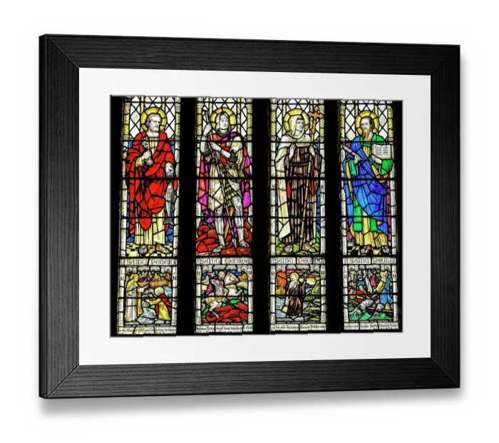Framed Print : Colorful Saints Peter Paul Petroc and George stained glass, St. Petroc Church, Dartmouth, Devon, England. Church was originally founded in 1192. (Editorial Use Only) Framed Print : Colorful Saints Peter Paul Petroc and George stained glass, St. Petroc Church, Dartmouth, Devon, England. Church was originally founded in 1192. (Editorial Use Only)