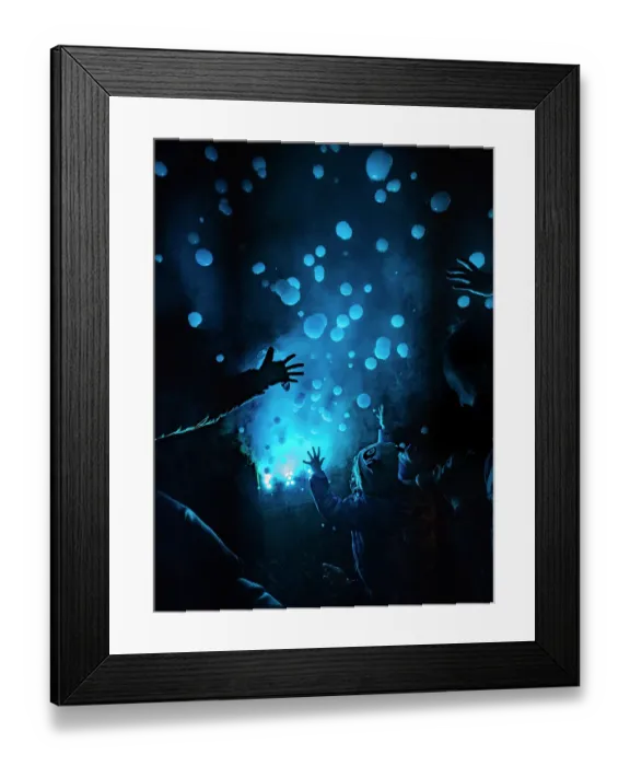 Framed Print : People at a concert reaching out to smoke bubbles