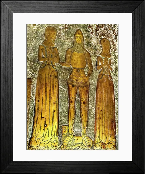 Framed Print : Bronze Tomb John Hawley And Wives (died 1408) St. Saviour's Church, Dartmouth, Devon, England. Church founded 1372. Organized 1404 defense against Battle Blackpool Sands. (Editorial Use Only)