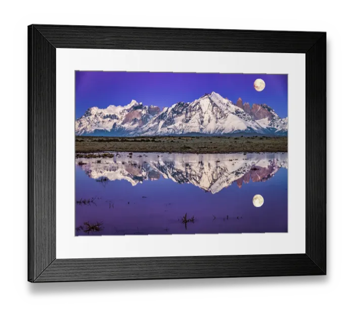 Framed Print : Torres del Paine reflection moon, Chile