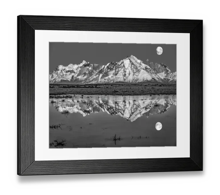 Framed Print : Torres del Paine moon reflection, Chile
