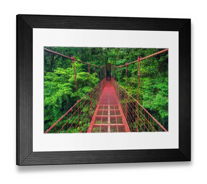Framed Print : Hikers on a red suspension bridge, Monte Verde Cloud Forest Preserve, Alajuela Province, Costa Rica