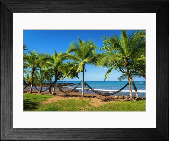 Framed Print : Hammocks on the beach at San Petrillo, Corcovado National Park, Puntarenas Province, Costa Rica