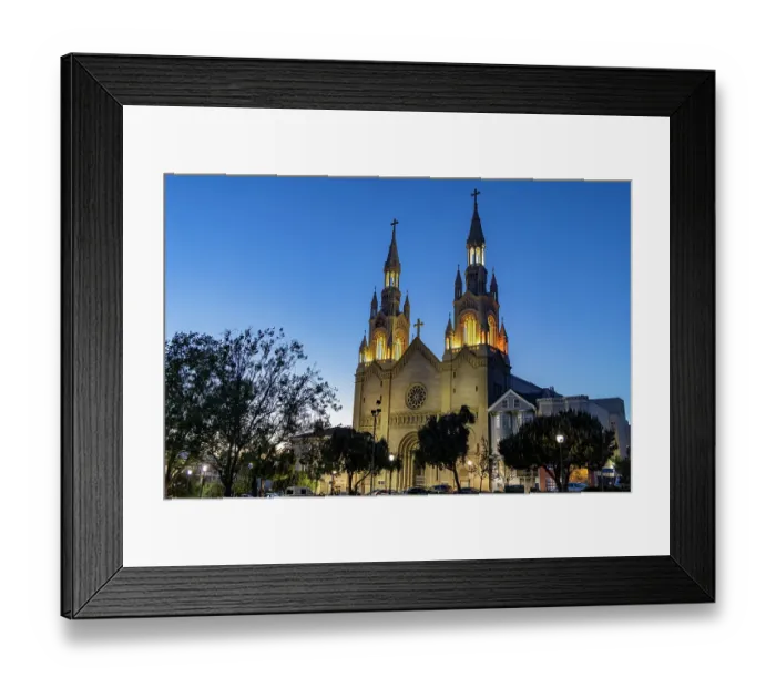 Framed Print : Saint Peter and Paul Church in Washington Square at dusk in San Francisco, California, USA. (Editorial Use Only) Framed Print : Saint Peter and Paul Church in Washington Square at dusk in San Francisco, California, USA. (Editorial Use Only)