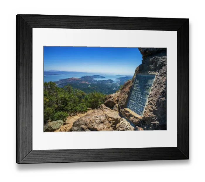 Framed Print : Mount Tam summit plaque and San Francisco Bay, Mount Tamalpais State Park, California, USA Framed Print : Mount Tam summit plaque and San Francisco Bay, Mount Tamalpais State Park, California, USA