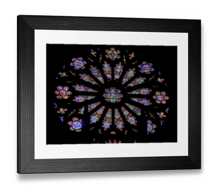 Framed Print : Rose window stained glass, Washington National Cathedral, Washington DC. Construction started 1907. (Editorial Use Only)