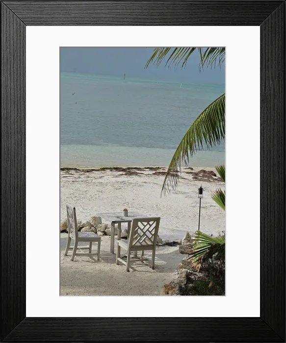 Framed Print : USA, Florida, Little Palm Island. Dinner on the beach. (Editorial Use Only)