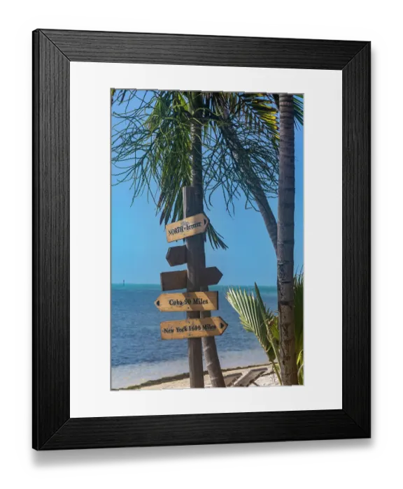 Framed Print : USA, Florida, Little Palm Island. Signpost to Other Places. (Editorial Use Only)