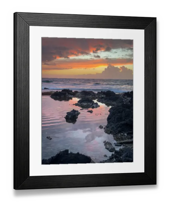 Framed Print : Surf and tide pool in sunset, Kona coast, big island, Hawaii, USA Framed Print : Surf and tide pool in sunset, Kona coast, big island, Hawaii, USA