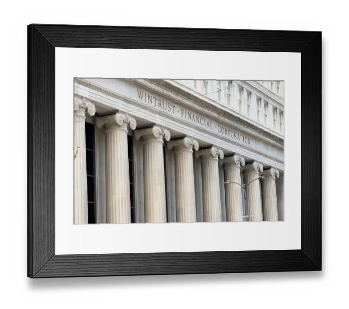 Framed Print : Columns of Wintrust Bank on LaSalle Street in Chicago's Loop, financial district. (Editorial Use Only) Framed Print : Columns of Wintrust Bank on LaSalle Street in Chicago's Loop, financial district. (Editorial Use Only)