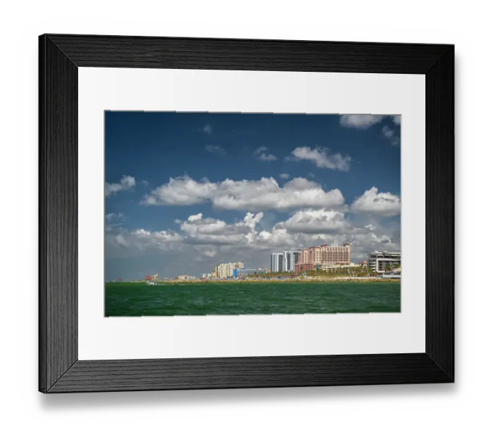 Framed Print : USA, Florida, St. Petersburg. Hotels lining the intercoastal waterway against green and blue crystal clear water Framed Print : USA, Florida, St. Petersburg. Hotels lining the intercoastal waterway against green and blue crystal clear water