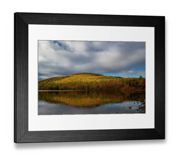 Framed Print : USA, Maine. Fall foliage and mountain reflection on pond, Baxter State Park