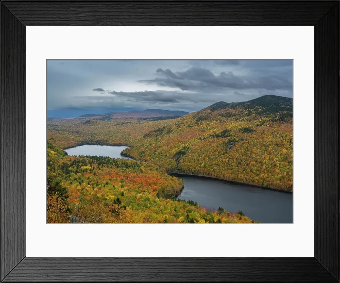 Framed Print : USA, Maine. Fall foliage and view of South Branch Ponds from Traveler Mountain, Baxter State Park