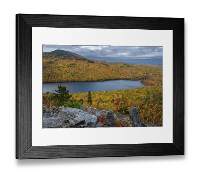 Framed Print : USA, Maine. Fall foliage and view of South Branch Pond from Traveler Mountain, Baxter State Park