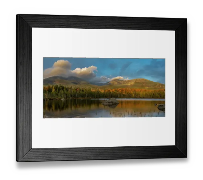 Framed Print : USA, Maine. Panoramic of Mount Katahdin and fall foliage with reflection in pond, Baxter State Park Framed Print : USA, Maine. Panoramic of Mount Katahdin and fall foliage with reflection in pond, Baxter State Park