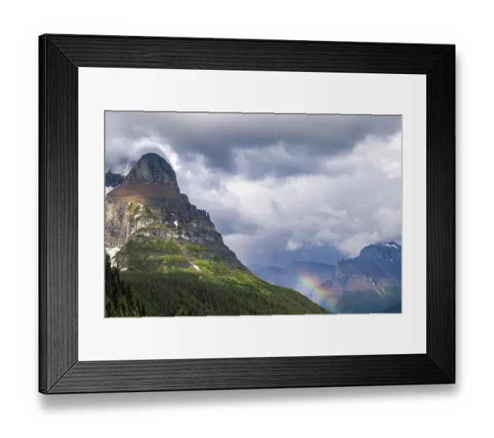 Framed Print : Rainbow by Going-to-the-Sun Mountain in Glacier National Park, Montana, USA. (Editorial Use Only)