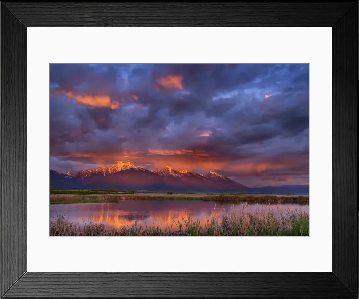 Framed Print : Wetlands pond reflects the Mission Mountains at sunset at the Ninepipe National Wildlife Refuge near Ronan, Montana, USA. (Editorial Use Only) Framed Print : Wetlands pond reflects the Mission Mountains at sunset at the Ninepipe National Wildlife Refuge near Ronan, Montana, USA. (Editorial Use Only)