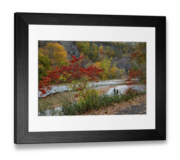 Framed Print : USA, New York. Couple walking along creek, Taughannock Falls State Park Framed Print : USA, New York. Couple walking along creek, Taughannock Falls State Park