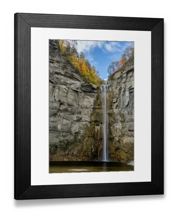 Framed Print : USA, New York. Fall foliage and Taughannock Falls at State Park Framed Print : USA, New York. Fall foliage and Taughannock Falls at State Park