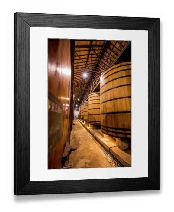Framed Print : Oak vats and barrels, Real Companhia Velha winery and cellars, Gaia, Porto, Portugal. (Editorial Use Only)