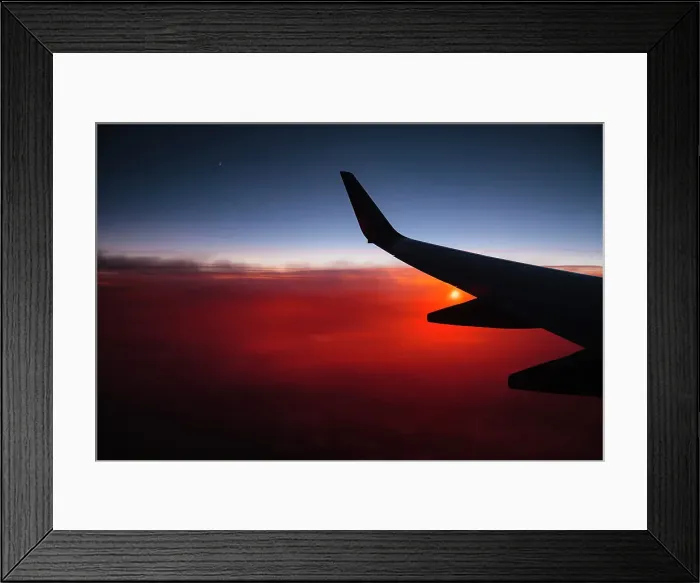 Framed Print : Aerial sunset view from airplane window above California, USA Framed Print : Aerial sunset view from airplane window above California, USA
