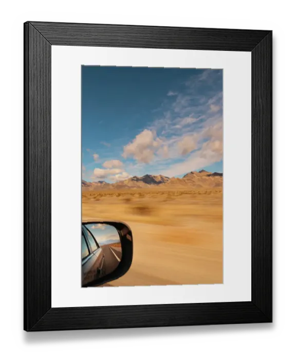Framed Print : Side mirror view of Californian desert, near Death Valley, California, USA Framed Print : Side mirror view of Californian desert, near Death Valley, California, USA