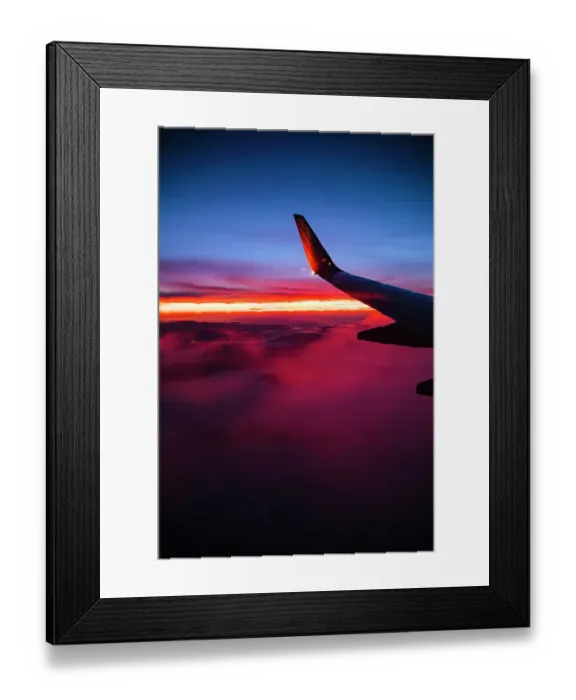 Framed Print : Aerial sunset view from airplane window above California, USA