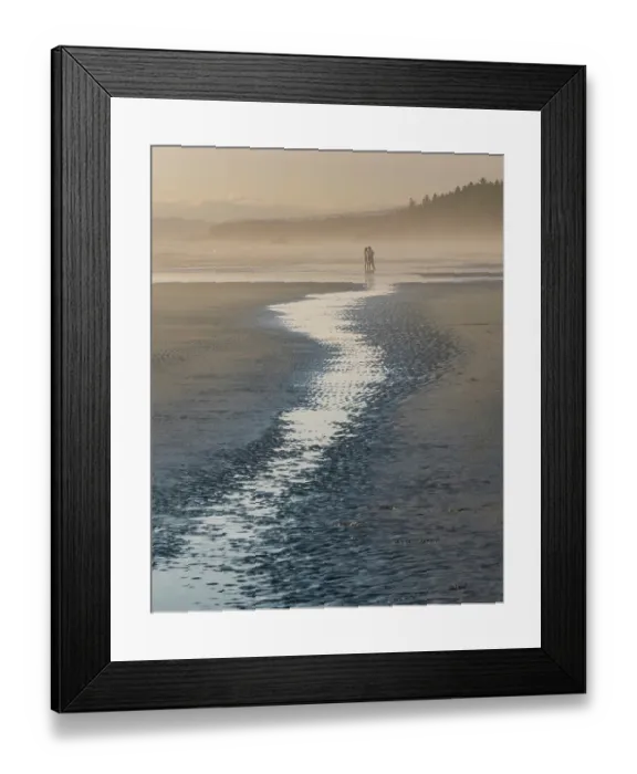 Framed Print : Silhouette of people walking on the beach in mist. Kalaloch Beach, Olympic Peninsula, Washington State