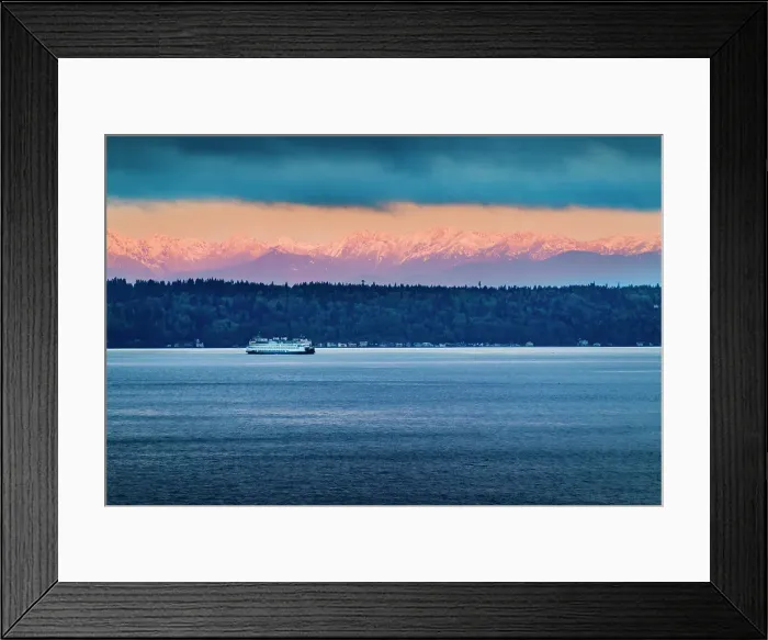 Framed Print : Edmonds to Kingston ferry run and morning view of the Olympic Mountains and the town of Kingston, Washington State, USA Framed Print : Edmonds to Kingston ferry run and morning view of the Olympic Mountains and the town of Kingston, Washington State, USA