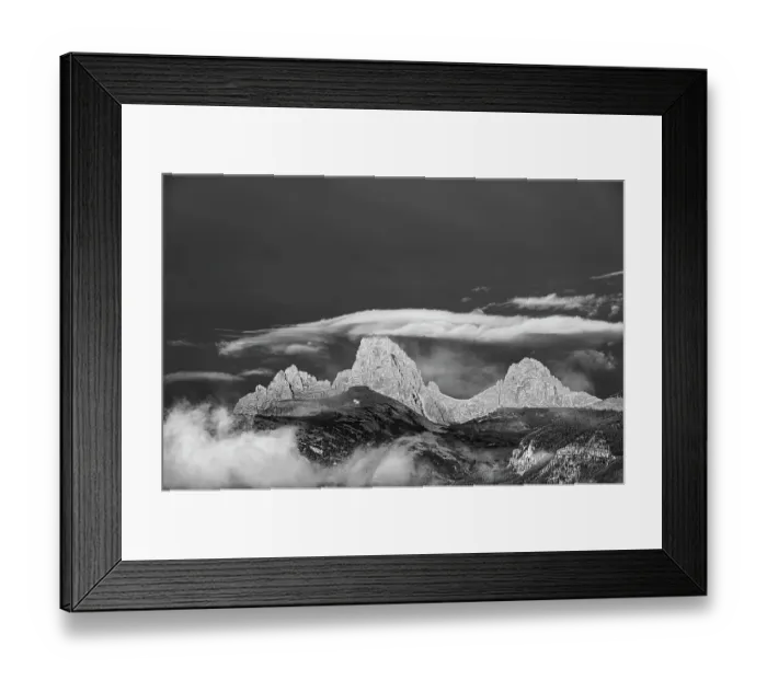 Framed Print : USA, Wyoming. Black and white of stratus clouds forming over Teton Range seen from the west