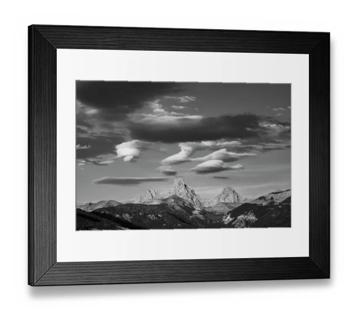 Framed Print : USA, Wyoming. Black and white of unusual clouds form over Mount Owen, Grand and Middle Teton seen from west Framed Print : USA, Wyoming. Black and white of unusual clouds form over Mount Owen, Grand and Middle Teton seen from west