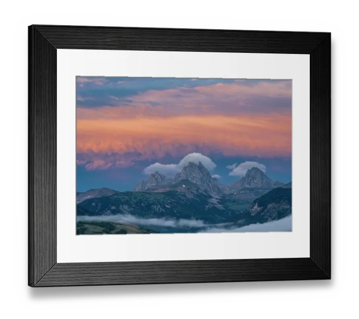Framed Print : USA, Wyoming. Sunset and stratus clouds over Teton Range from the west Framed Print : USA, Wyoming. Sunset and stratus clouds over Teton Range from the west
