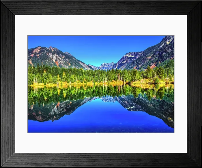 Framed Print : Gold Lake water reflection Mount Chikamin, Snoqualmie Pass, Wenatchee National Forest, Washington State, Usa