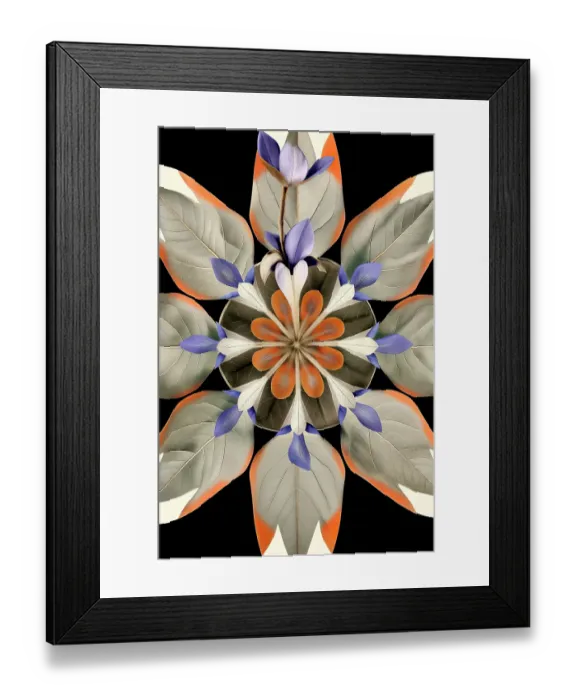Framed Print : Flower and leaf design abstract. (AI Generated)