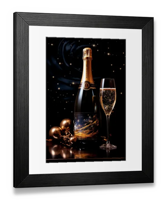 Framed Print : Champagne glass and bottle. (AI Generated) Framed Print : Champagne glass and bottle. (AI Generated)
