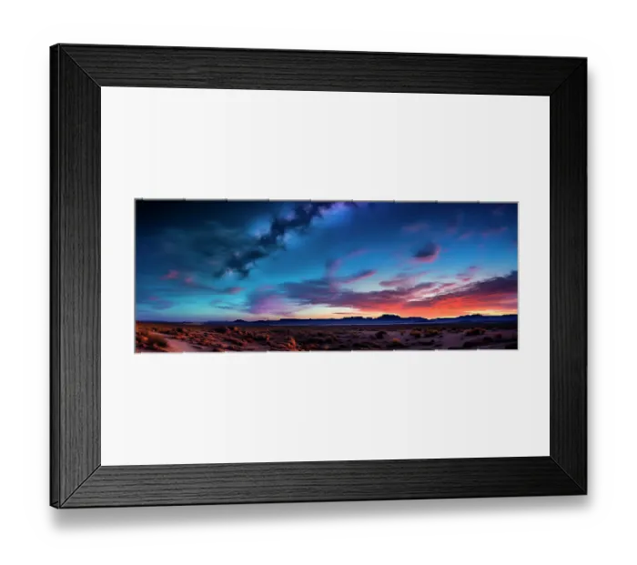 Framed Print : Desert and mountain landscape at sunrise. (AI Generated) Framed Print : Desert and mountain landscape at sunrise. (AI Generated)
