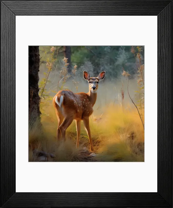 Framed Print : Female deer close-up. (AI Generated)