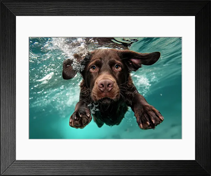 Framed Print : Dog diving underwater. AI Generated Framed Print : Dog diving underwater. AI Generated