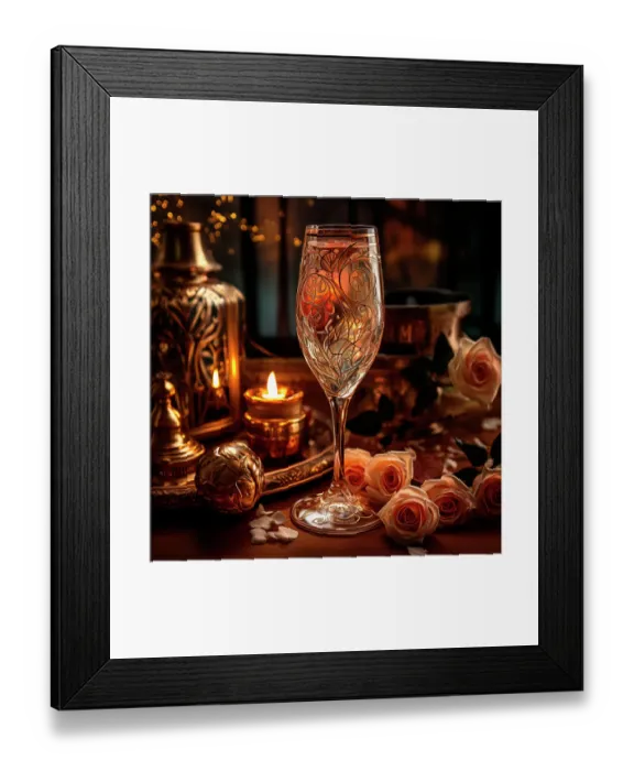 Framed Print : Full wine glass on table. Art Nouveau style. (AI Generated) Framed Print : Full wine glass on table. Art Nouveau style. (AI Generated)