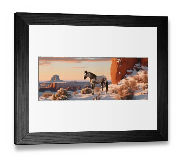 Framed Print : Horse and desert formations. Illustration-style. (AI Generated)