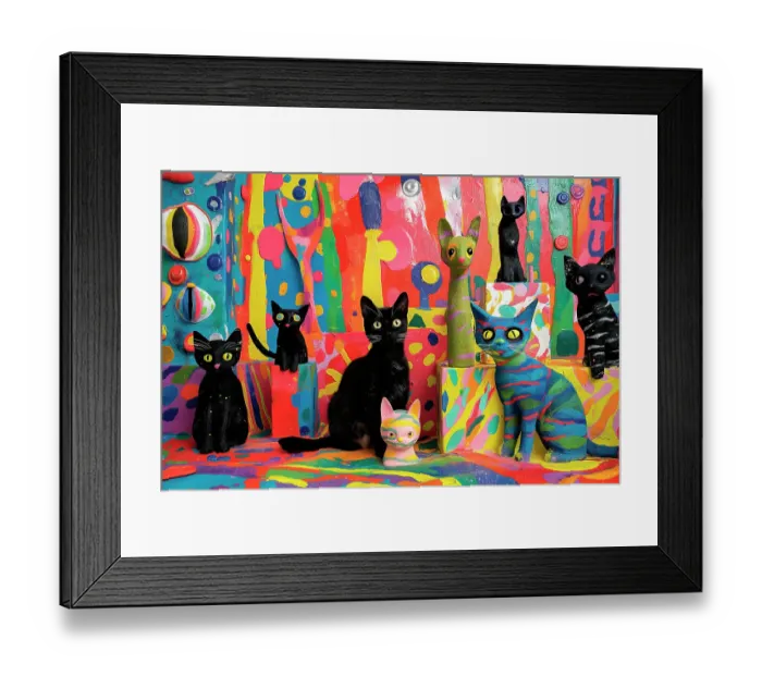Framed Print : Real and fake cats in designed scene. (AI Generated) Framed Print : Real and fake cats in designed scene. (AI Generated)