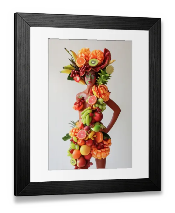 Framed Print : Woman with a body of fruit and vegetables. (AI Generated)