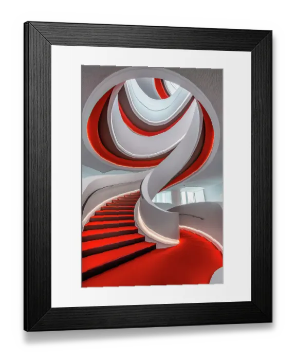 Framed Print : Curved stairway with window and carpet. (AI Generated) Framed Print : Curved stairway with window and carpet. (AI Generated)
