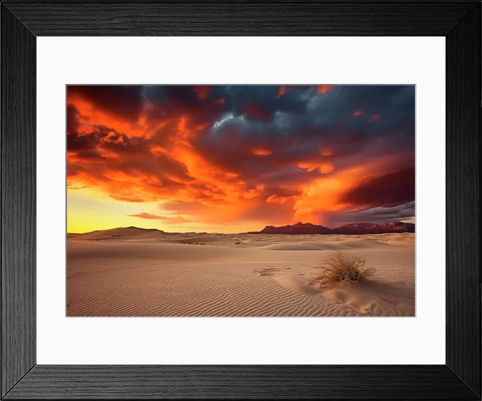 Framed Print : Sandy desert at sunset or sunrise. (AI Generated)