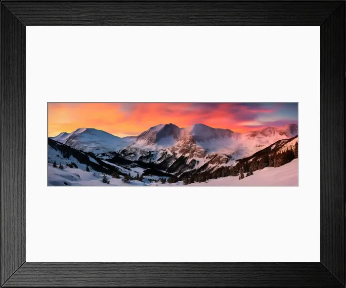 Framed Print : Snowy mountain scenic. (AI Generated)